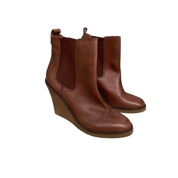 Lucky Brand Womens Brown LK-Fedora Leather Wedge Ankle Chelsea Booties Size 8 - Picture 1 of 10